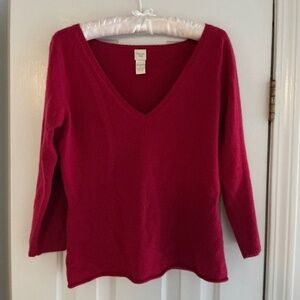 Garnet Hill Cashmere Sweater S v neck 3/4 sleeves Red/Pink
